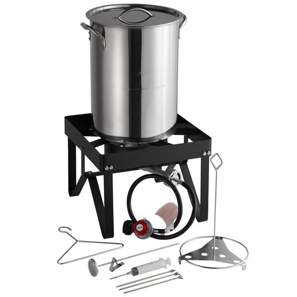 Many Useful Accessories Aluminium Turkey Fryer Kit Backyard Pro 30 Qt 55,000 BTU Propane Outdoor Fry Cooking 
