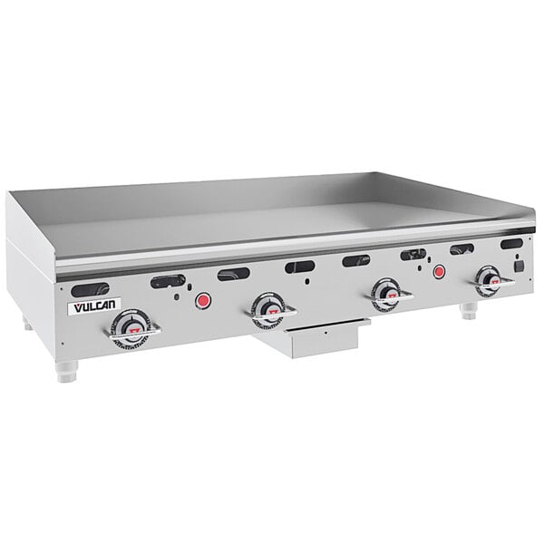 A Vulcan natural gas countertop griddle with snap action thermostatic controls.