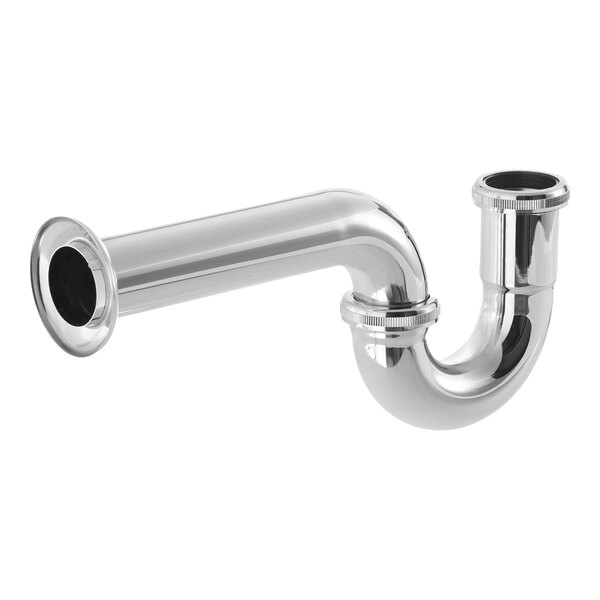 A shiny, chrome-finished P-shaped pipe with threaded ends, typically used in plumbing.