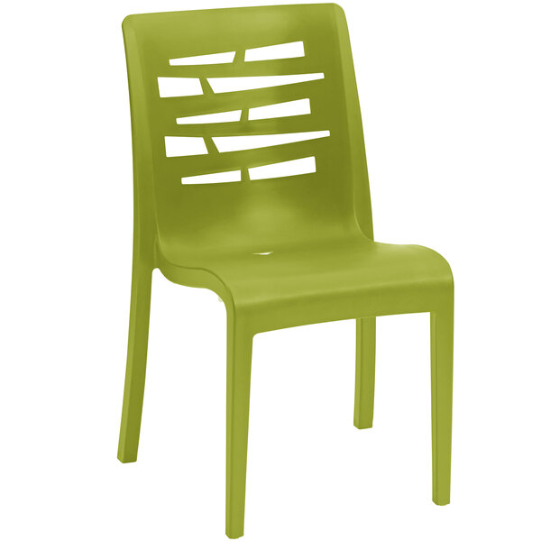 Grosfillex US218152 / US812152 Essenza Fern Green Resin Indoor / Outdoor Stacking Side Chair