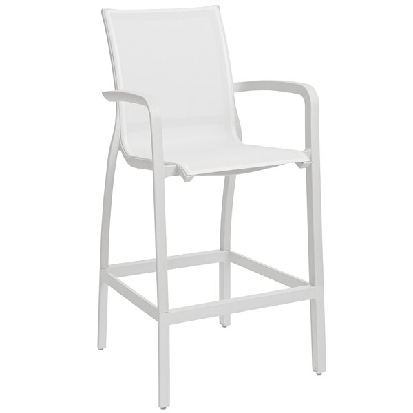 Grosfillex US469096 Sunset White Resin Sling Bar Height Arm Chair with Glacier White Seat   - 4/Pack