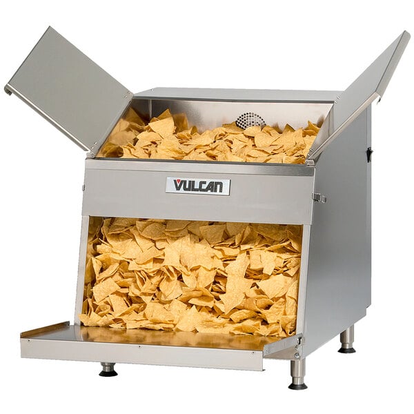 A Vulcan nacho chip warmer full of chips.