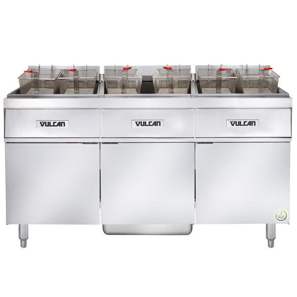 Vulcan 3ER50AF1 150 lb. 3 Unit Electric Floor Fryer System with Analog