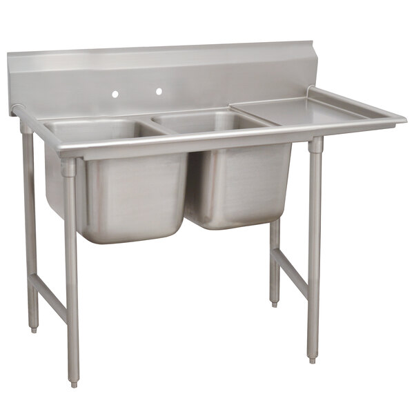 Advance Tabco 93-2-36-36 Regaline Two Compartment Stainless Steel Sink with One Drainboard - 76" - Right Drainboard