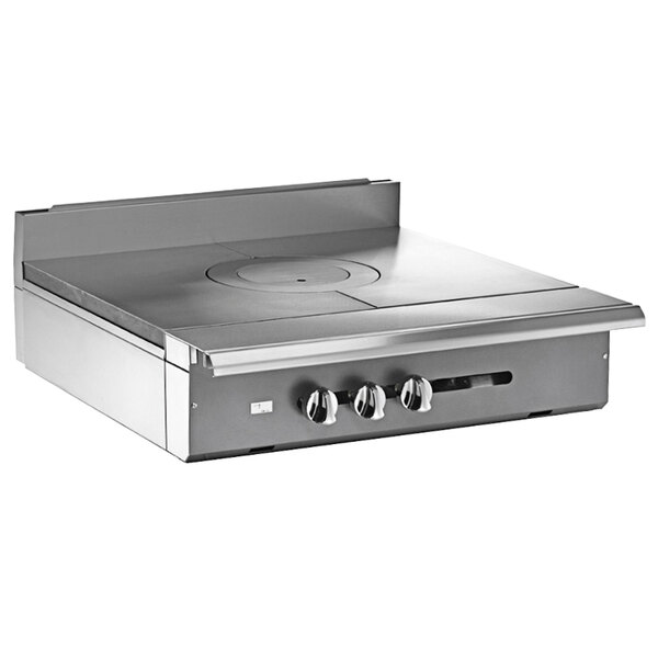 A Vulcan V series stainless steel gas range with a French top.