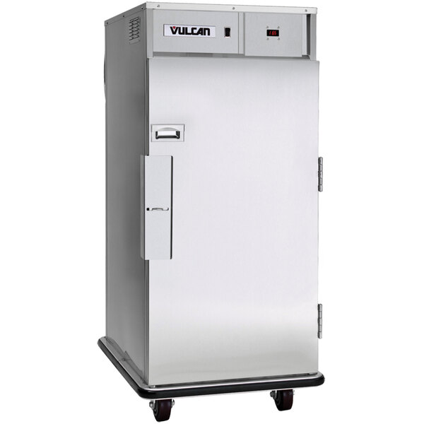 A large metal Vulcan holding cabinet with a white background.