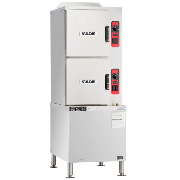 Vulcan C24GA6-PS-NAT 10 Pan Natural Gas Floor Steamer with Cabinet Base and Professional Controls - 125,000 BTU