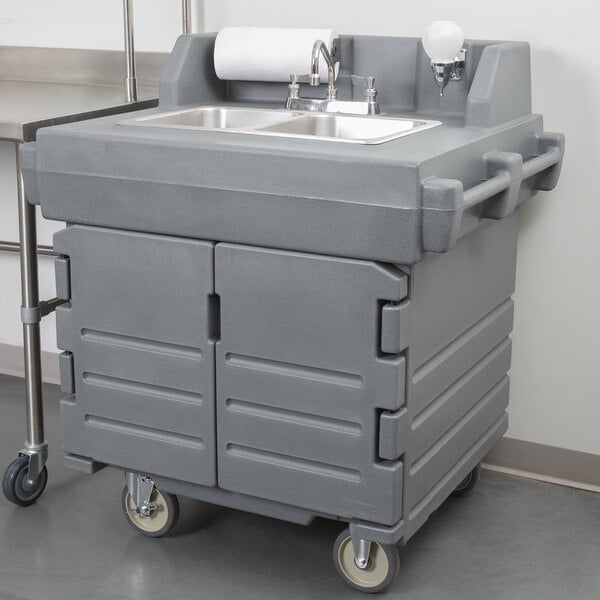 Cambro KSC402191 Granite Gray CamKiosk Portable Self-Contained Hand Sink Cart - 110V