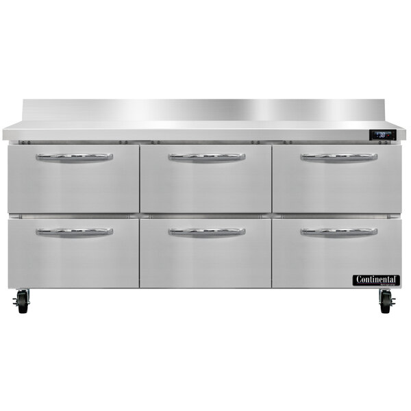 Continental Refrigerator SW72-BS-D 72" Worktop Refrigerator with Six Drawers - 20.6 cu. ft.