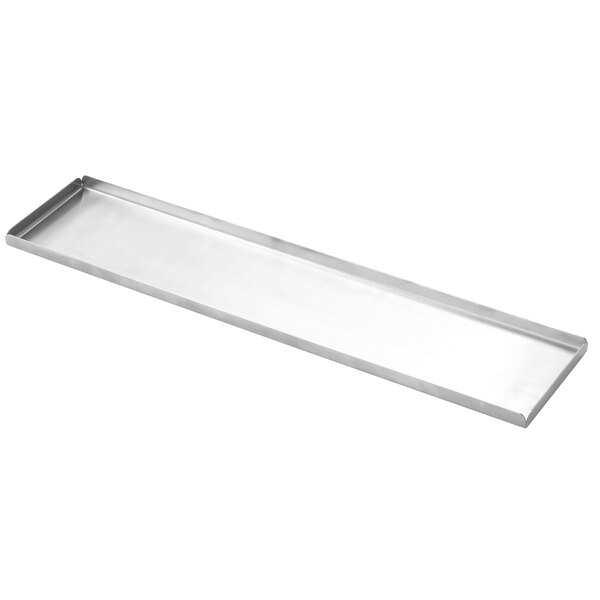 An American Metalcraft stainless steel rectangular tray with a long handle.
