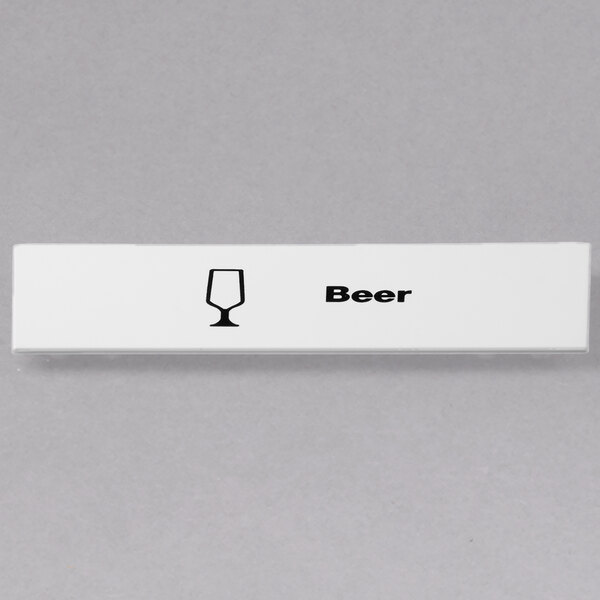 A white rectangular Cambro beer ID clip with black text.