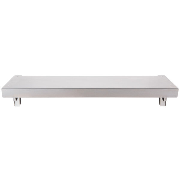 A Wolf stainless steel metal high shelf with legs.