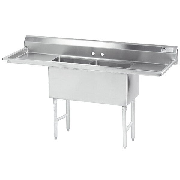 Advance Tabco FS-2-2424-24RL Spec Line Fabricated Two Compartment Pot Sink with Two Drainboards - 96"