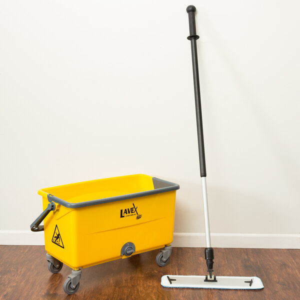 Lavex Black Janitor Cart and Microfiber Wet Mop Kit