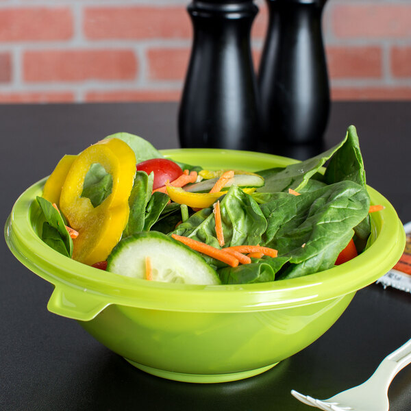 Fineline 5032-GRN Super Bowl 32 oz. Green PET Plastic Salad Bowl - 100/Case