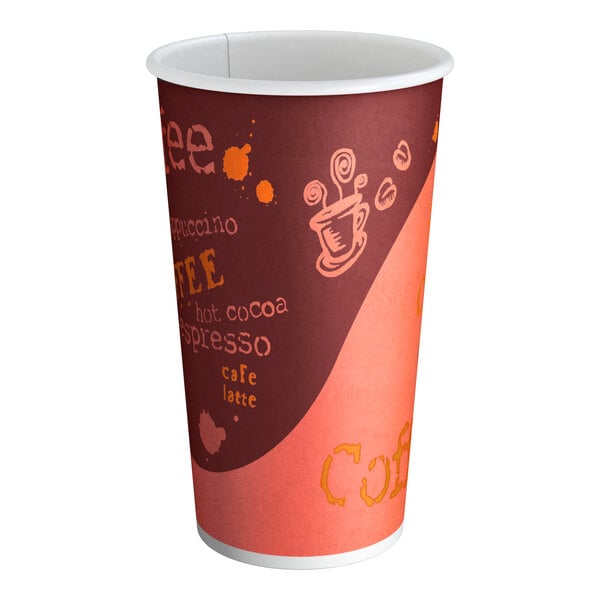 Choice 16 oz. Coffee Print Poly Paper Hot Cups - 1000/Case