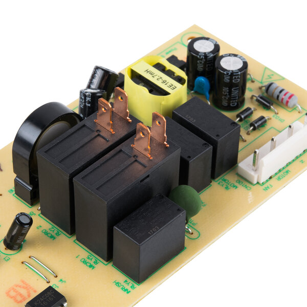 A Solwave PCB board with black rectangular and cylindrical electronic components.