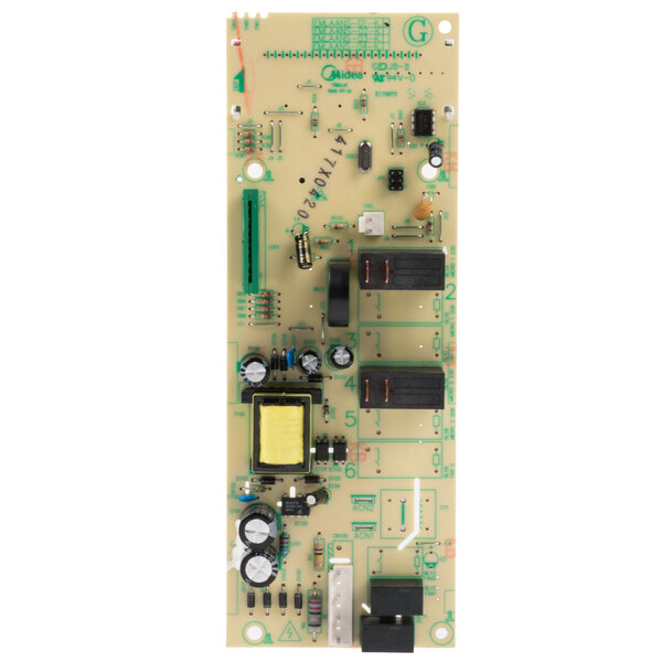 A close-up of a Solwave PCB board with yellow rectangular components on it.