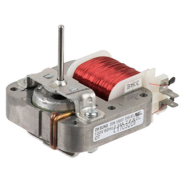 A Solwave fan motor with a red and white wire coil.