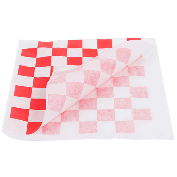 Choice 9" x 10" Red Check Wire Cone Basket Liner / Deli Wrap / Double