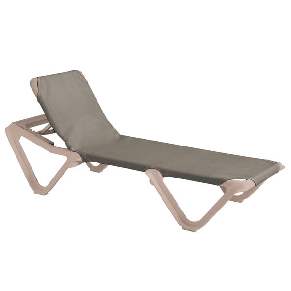 Grosfillex 99155181 / US155181 Nautical Sandstone / Taupe Stacking Adjustable Resin Sling Chaise