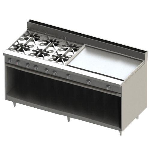 Blodgett BR-6-36GT-LP Liquid Propane 6 Burner 72" Thermostatic Range with 36" Right Griddle and Cabinet Base - 252,000 BTU