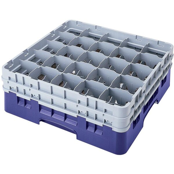 Cambro 25S638186 Camrack 6 7/8" High Customizable Navy Blue 25 Compartment Glass Rack with 3 Extenders