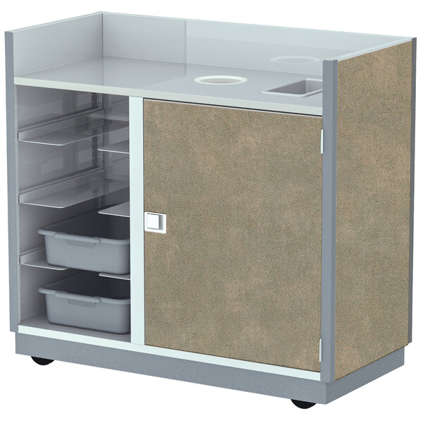 Lakeside 4612BS 49 1/2" Beige Suede Laminate Four Tub Mobile Bussing / Waitress Station
