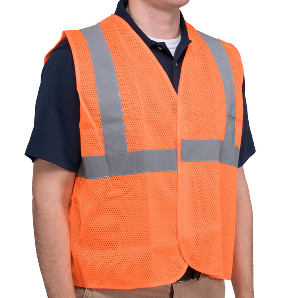 Orange Class 2 High Visibility Surveyor's Safety Vest with Hook & Loop Closure - Large