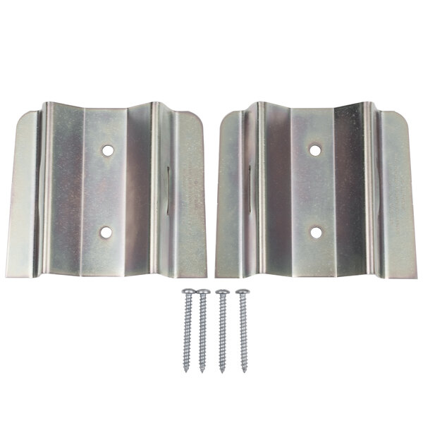 A pair of metal Commercial Zone wall mounting brackets with screws and nuts.