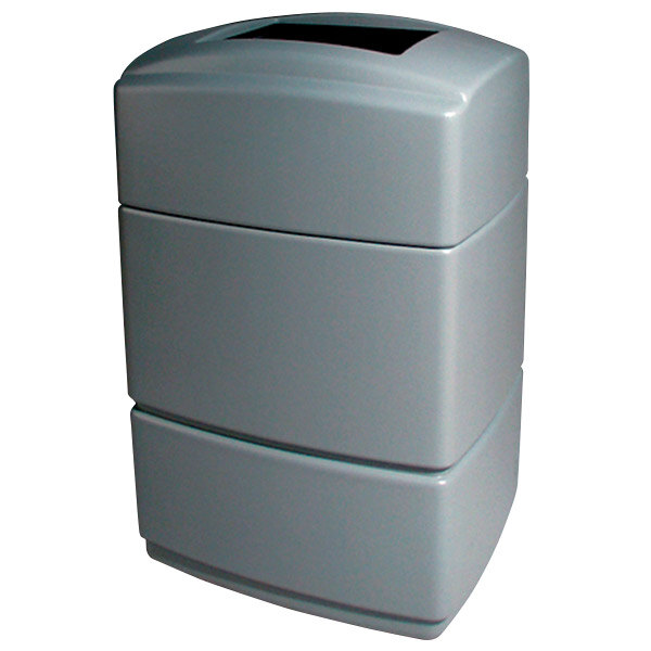 A grey rectangular Commercial Zone PolyTec trash can with a black lid.