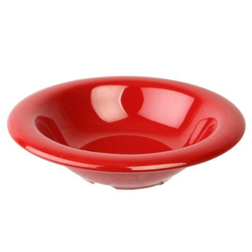 A red Thunder Group melamine soup bowl with a white background.
