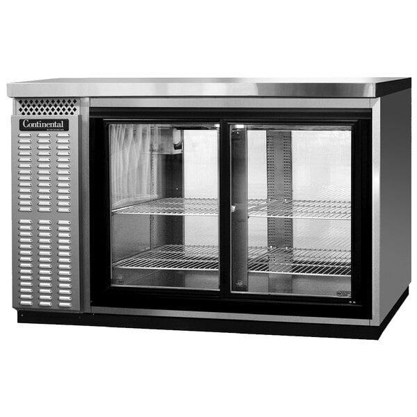 Continental Refrigerator BB50NSSSGDPT 50" Stainless Steel Pass-Through Sliding Glass Door Back Bar Refrigerator