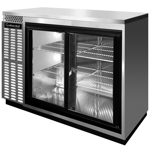 Continental Refrigerator BB50SNSSSGD 50" Stainless Steel Shallow Depth Sliding Glass Door Back Bar Refrigerator