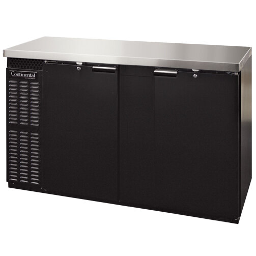 Continental Refrigerator BB69SNPT 69" Black Shallow Depth Pass-Through Solid Door Back Bar Refrigerator