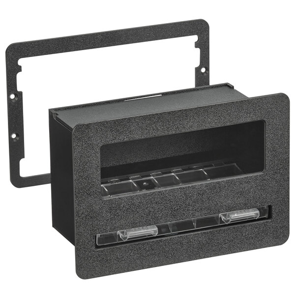 A black Vollrath straw dispenser with two clear plastic compartments.