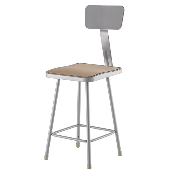 A National Public Seating lab stool with a brown square seat and backrest.