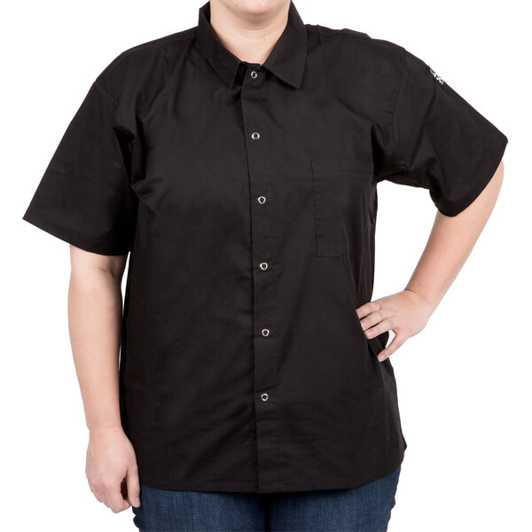 Chef Revival CS006 Black Unisex Customizable Short Sleeve Cook Shirt - L