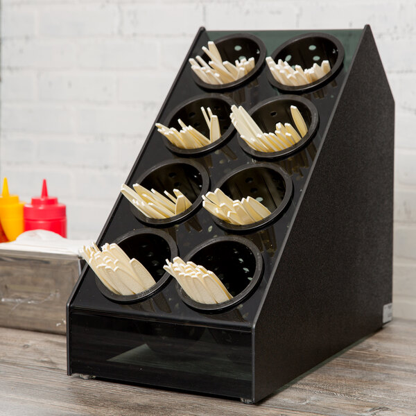 Vollrath CTFWH8B Black Countertop 8Cylinder Flatware Organizer with