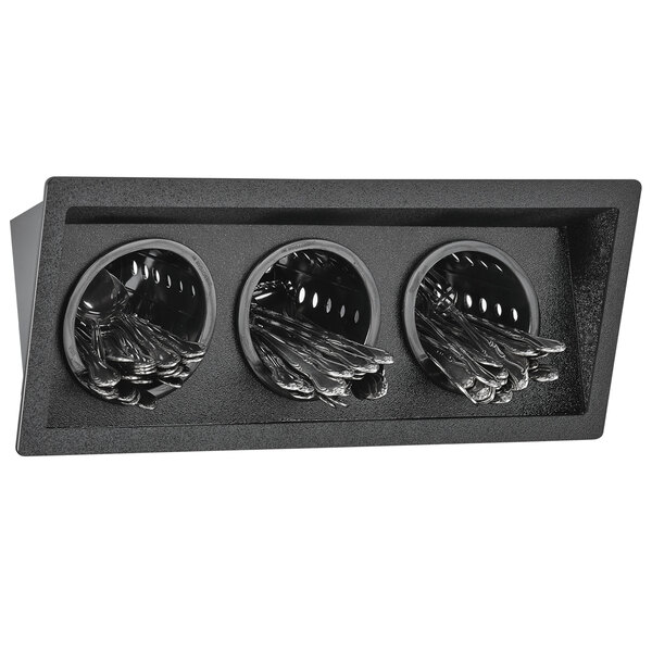 Vollrath FMF3 Black Plastic Flush Mount 3Cylinder Flatware Organizer