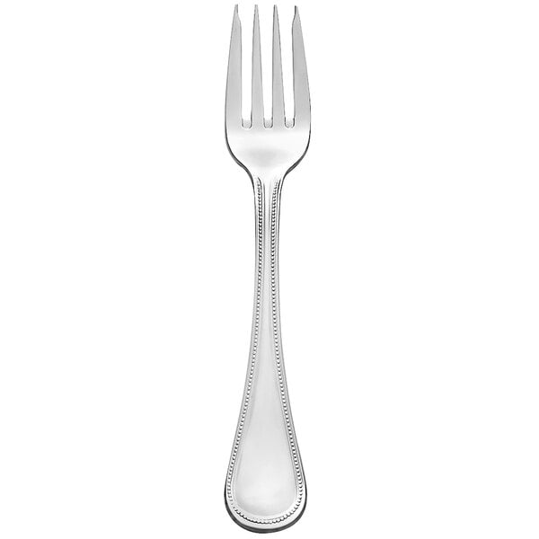 A silver Libbey Calais salad fork with a silver handle.