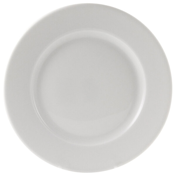 A close up of a 10 Strawberry Street BISTRO-8 white porcelain plate with a white round rim.