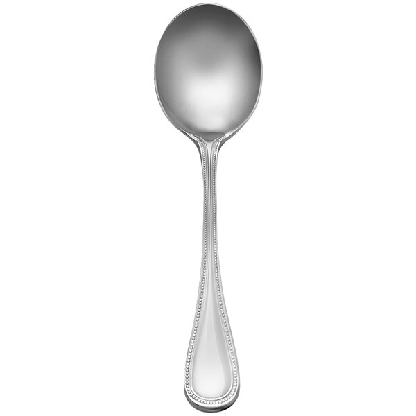 A Libbey stainless steel bouillon spoon with a long stem.