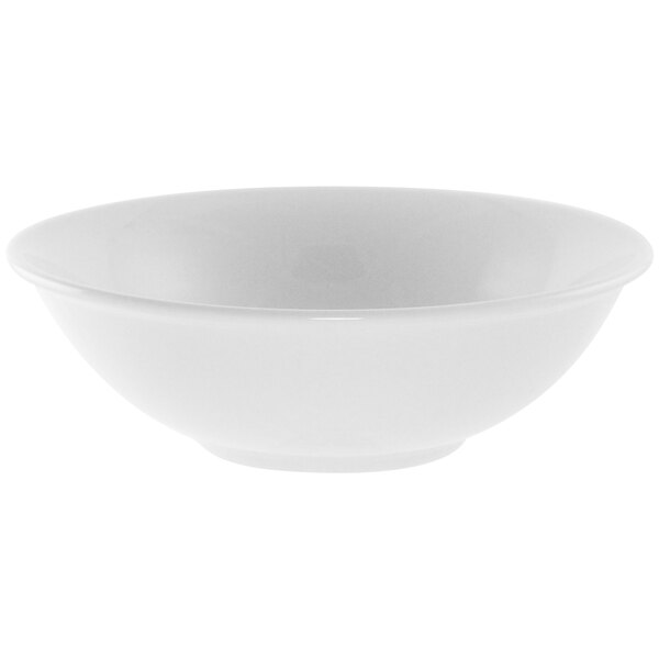 A close-up of a 10 Strawberry Street BISTRO-7 bright white porcelain cereal bowl.