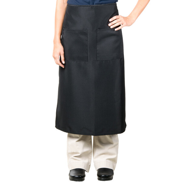 Intedge Black Poly-Cotton Bistro Apron with 2 Pockets - 38