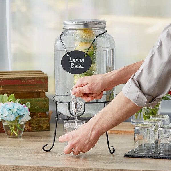 Acopa 2 Gallon Mason Jar Glass Beverage Dispenser with Infusion Chamber,  Chalkboard Sign, and Black Stand