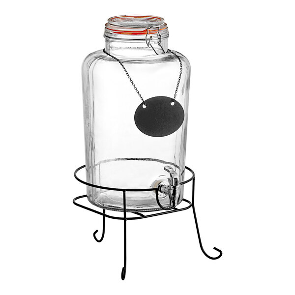 Acopa 2 Gallon Country Glass Beverage Dispenser with Chalkboard Sign and  Black Stand