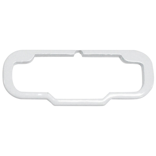 A white rectangular handle plate with a hole in the middle.