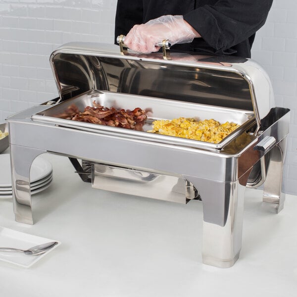 Vollrath 46255 9 Qt. New York, New York Retractable Dripless Chafer Full Size with Brass Trim