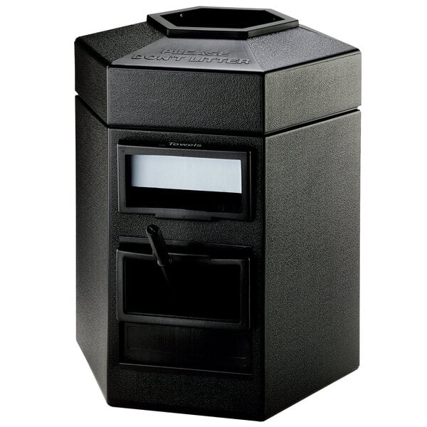 Commercial Zone 755201 35 Gallon Islander Series Black Cayman Hexagonal Waste Container with Paper Towel Dispenser, Squeegee, and Windshield Wash Station